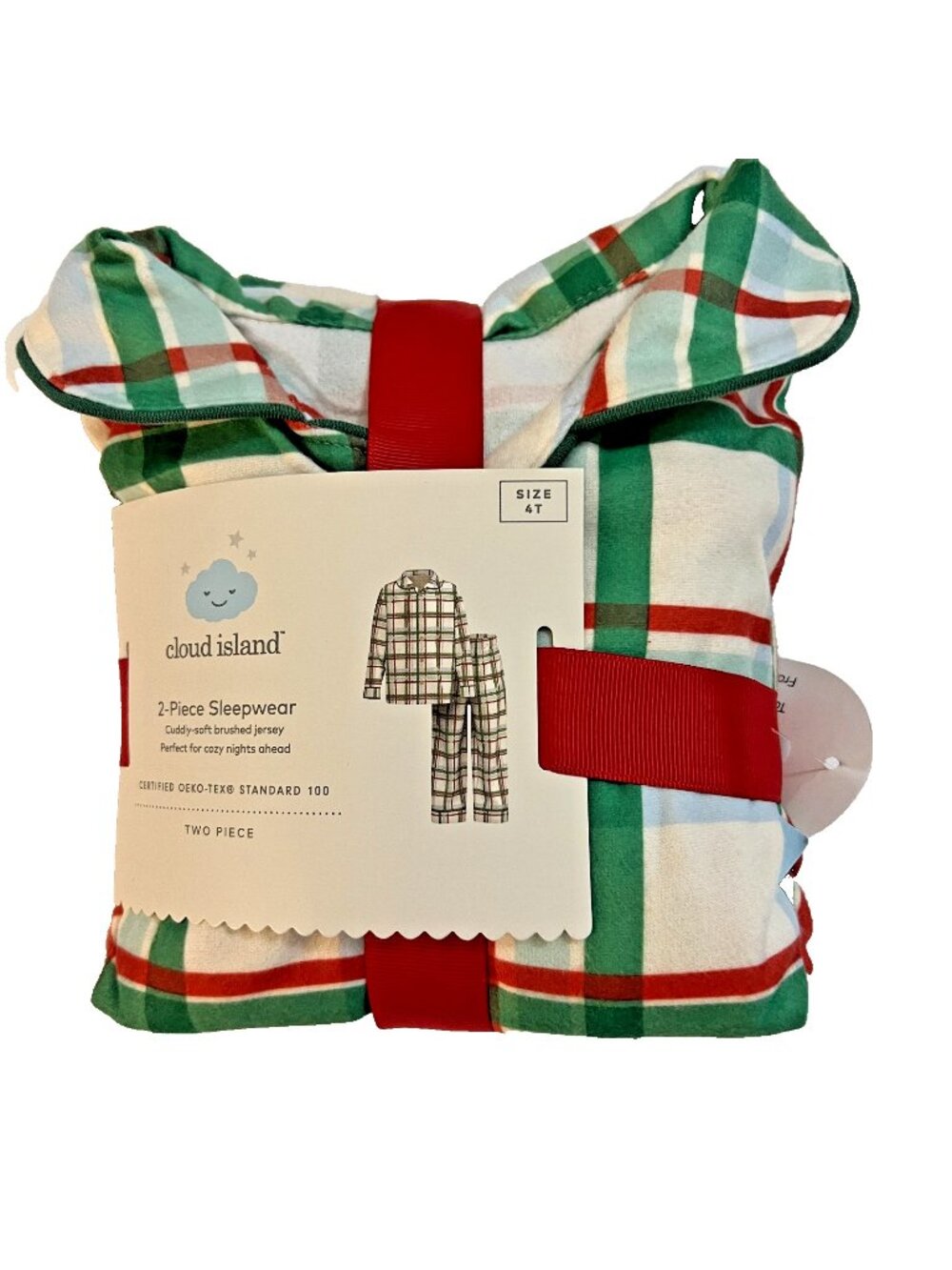 Cloud Island 2 Piece Sleepwear Plaid White Green Red Size 4T NWT